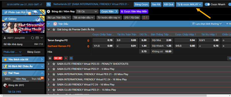 Tỷ lệ cược bóng đá Malaysia